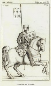 XIII Century, Reign of Louis IX, Krigsdrakt (gravering) av French School