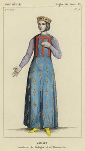 XIII Century, Reign of Louis IX, Mahaut, grevinne av Bologna og Dammartin (farget gravering) av French School