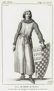 XIII århundre, regjeringstid av Louix IX, Pierre de Druex, dit Mauclere, Han var hertug av Bretagne; han døde 22. juni 1250 (gravering) av French School