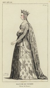 XIV Century, Blanche av Navarre, dronning av Frankrike (farget gravering) av French School