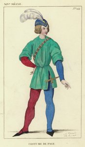 XIV Siecle, Costume de Page (farget gravering) av French School