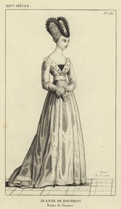 XIV Century, Jeanne de Bourbon, dronning av Frankrike (gravering) av French School