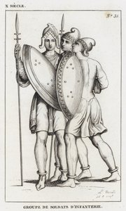 X Siecle, gruppe infanterisoldater (gravering) av French School