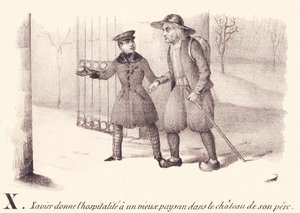 X: Xavier gir gjestfrihet til en gammel bonde i farens slott. av French School