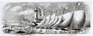 Yachter som runder Joliette fyr under 1864-regattaen i Marseilles, fra Le Monde Illustre, 17. september, 1864 av French School