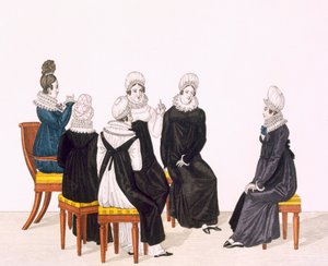 Unge kvinner chatter, ca. 1820 (fargegravering) av French School