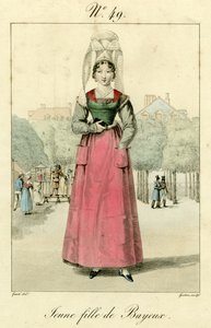 Ung jente fra Bayeux (farget gravering) av French School