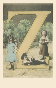 Z: To gutter, en i gartnerdrakt, en jente med paraply av French School