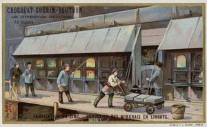 Sink produksjon. Redusere malm til ingots (chromolitho) av French School