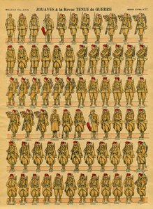 Zouaves, en fransk Armee-infanterienhet opprettet i 1830 av general Clauzel for erobringen av Algerie. Epinal avbildning av French School