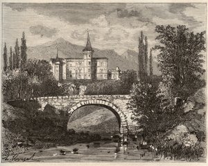 chateau de la rochelambert I dalen ved terminalen Haute-Loire (43) - gravering i «La France illustrée: geografi, historie, statistisk administrasjon» av V.-A. Malt brun. 1884 av French School