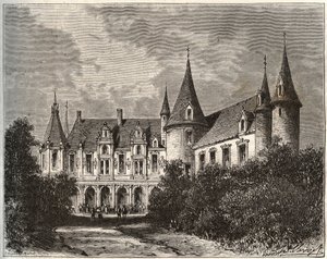 Chateau du Rocher ved Mezangers i Mayenne - gravering i "La France illustrée: geografi, historie, statistisk administrasjon" av V.A. Malt-Brown. 1884 av French School