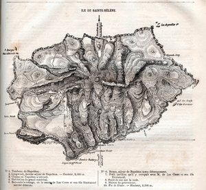 kart over Saint Helena-øya, gravering av French School
