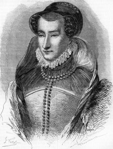 portrait of Joan III of Albret (1528 1572), mother of King Henry IV and wife of Antoine de Bourbon (1528-1572). In “” Histoire Populaire de la France””, sd. circa 1885. Engraving. av French School