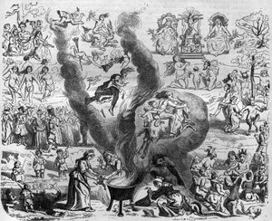 overtroen av året tusen: sabbaten. Gravering i "Histoire des Papes-Rois-Queen and Empereurs a travers les centuries"" av Maurice Lachatre av French School