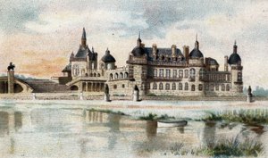 utsikt over slottet i Chantilly (Oise). av French School