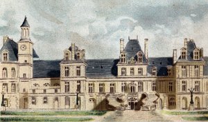 utsikt over slottet Fontainebleau (Seine og Marne). av French School
