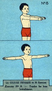 trening, kondisjon, kroppsøvelser, god helse, sunn (kromolitografi) begynnelsen av det 20. århundre av French School
