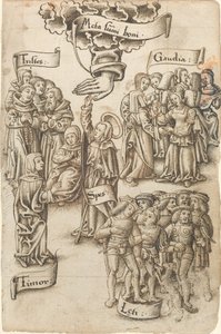 Håp, Reaching for Heaven, står blant triste og glade menn, gleder og frykt [fol. 19 recto]