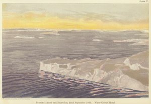 Kveld blant drivisen, 22. september 1893, akvarellskisse (farge litho) av Fridtjof Nansen