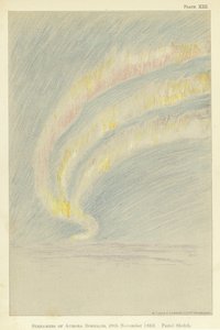 Streamers of aurora borealis, 28. november 1893, pastellskisse (farge litho)