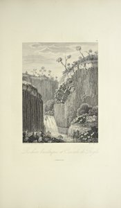 Basalt Rocks and the Cascade de Regla, tegnet av Gmelin, gravert av Bouquet, illustrasjon fra 'Views of the Cordilleras and Monuments of the Native Peoples of America' av Alexander von Humboldt og Aime Bonpland