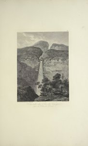 Falls of the Rio de Vinagre, nær Volcano of Purace, tegnet av Koch, gravert av Arnold, illustrasjon fra 