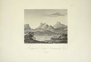 Mountains of Columnar Porphyry, Jacal, tegnet av Marchais, gravert av Bouquet, illustrasjon fra 'Views of the Cordilleras and Monuments of the Native Peoples of America' av Alexander von Humboldt og Aime Bonpland