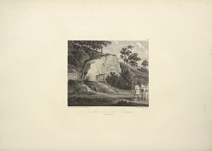 Rock of Inti-Guaicu, tegnet av Koch, gravert av Dutterhoffer, illustrasjon fra 'Views of the Cordilleras and Monuments of the Native Peoples of America' av Alexander von Humboldt og Aime Bonpland