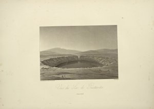 Utsikt over Lake of Guatavita, tegnet av Thibaut, gravert av Bouquet, illustrasjon fra 'Views of the Cordilleras and Monuments of the Indigenous Peoples of America' av Alexander von Humboldt og Aime Bonpland