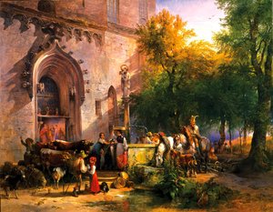 Ved klosterfontenen, 1836 av Friedrich August Matthias Gauermann
