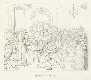 Romeo og Julie, akt I, scene 5 (gravering) av Friedrich August Moritz Retzsch