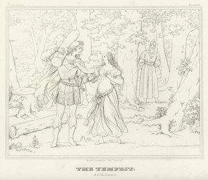 The Tempest, Act III, Scene 1 (gravering) av Friedrich August Moritz Retzsch