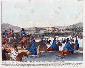 Starten på den franske invasjonen av Russland - Campe, August Friedrich Andreas (1777-1846) - Etsning, akvarell - 20,5x26,2 - Privat samling
