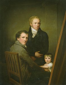 Selvportrett med fosterdatteren Lina Groger og maleren Heinrich Jakob Aldenrath, ca. 1801-15
