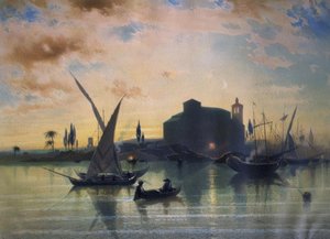 SPANIA - UTSIKT OVER SEVILLE - EL GUADALQUIVIR - 1867 av Friedrich Eibner