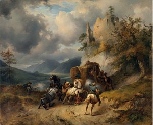 Røveriet av Gauermann, Friedrich August Matthias (1807-1862). Olje på lerret, størrelse: 60,5x74 av Friedrich Gauermann
