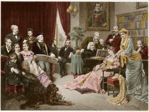 Richard Wagner og Liszt i Bayreuth med Cosima og Siegfried - etter Fritz Georg Papperitz av Friedrich Georg Papperitz