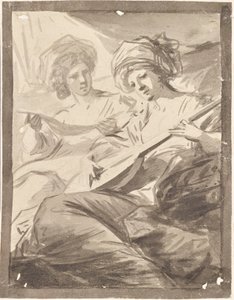To kvinner med mandolin (studie for dobbeltportrettet av søstrene Victoire og Sophie von Fries?) av Friedrich Heinrich Fuger