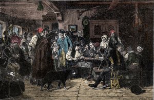 Schlesiens krig: Rekruttering for den schlesiske hæren - Schlesien-krigene (1740-1763): Rekruttering av troppene til Frederic II av Preussen, kjent som den store (1712-1786) - 1882 - Tresnitt av Hiddemann, Friedrich (1829-1892) av Friedrich Hiddemann
