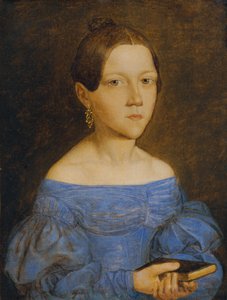Byste av en ung jente i en blå kjole av Friedrich Wasmann