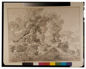 Faun og nymfe i arkadisk landskap av Friedrich the Elder Preller
