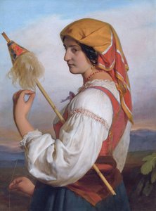 Engelsk: Italiensk kvinne (Chiaruccia) med spinkel av Friedrich von Amerling