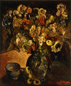 Stilleben med blomster og skål; Nature Morte avec Fleurs et Bol - Stilleben med blomster og kopp, ca. 1914 (olje på lerret)