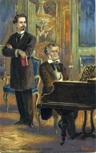 Wagner og kong Ludwig II, ca. 1900 (farge litho) av Fritz Bergen