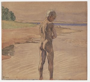 Han står i vannet. Motiv fra Fyns Hoved av Fritz Syberg