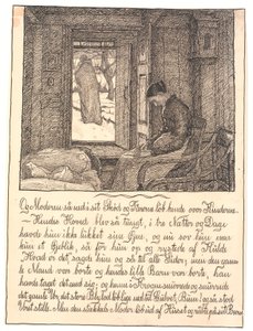 Og moren så ned i fanget hennes, og tårene rant nedover kinnene hennes... av Fritz Syberg
