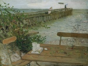 Landingsbrygge ved Starnbergsjøen. Rundt 1896 av Fritz von Uhde