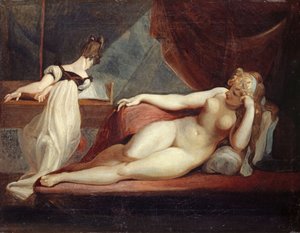 Hvilende kvinnelig naken og en pianospiller, 1799-1800. av Füssli