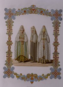 Costumes of Maidens fra Torzhok Fra serien Clothing of the Russian State, 1851 av Fyodor Grigoryevich Solntsev